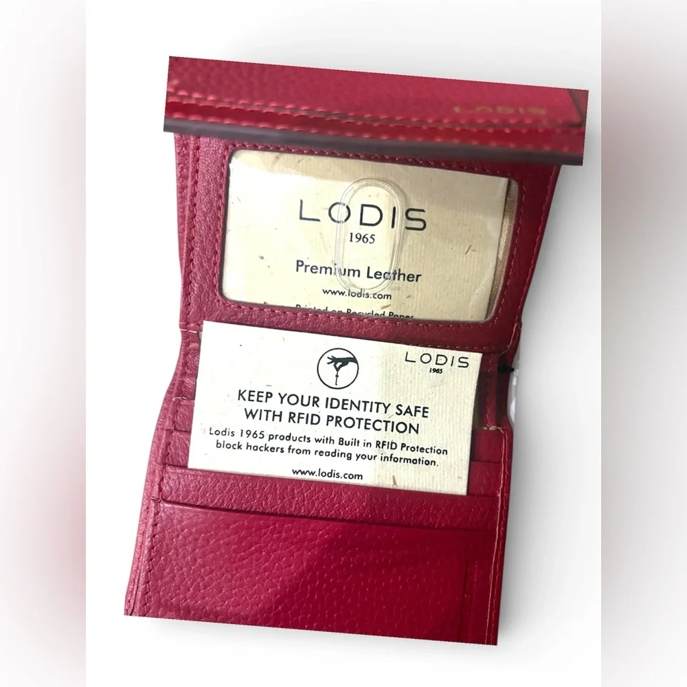 Lodis Red Leather trifold wallet RFID New in Box NWT